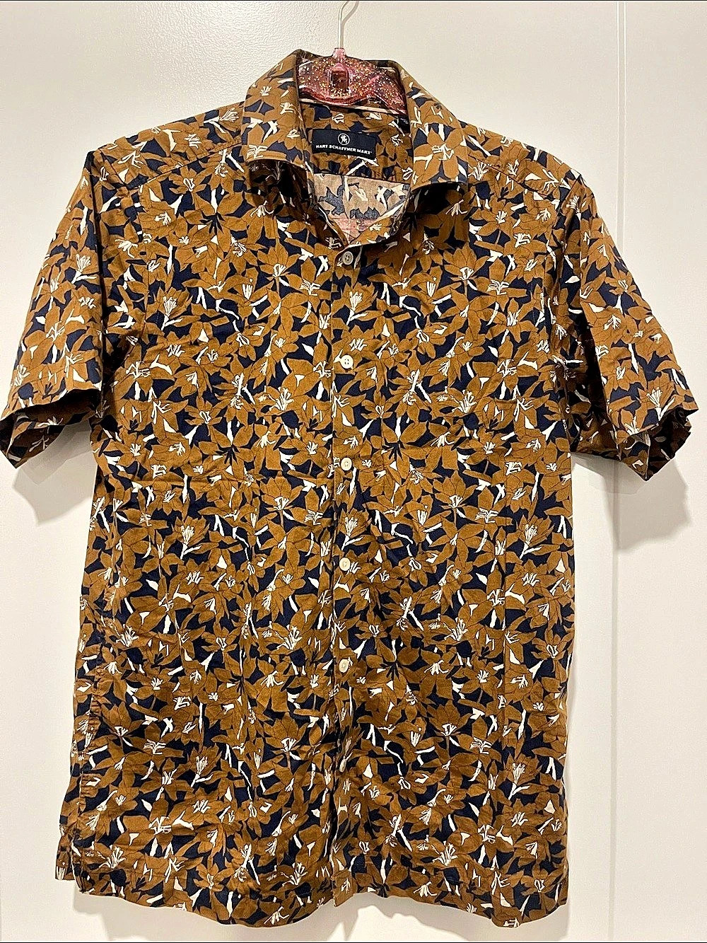 Hart Schaffner Marx Floral Short Sleeve Button Down in Brown & Navy